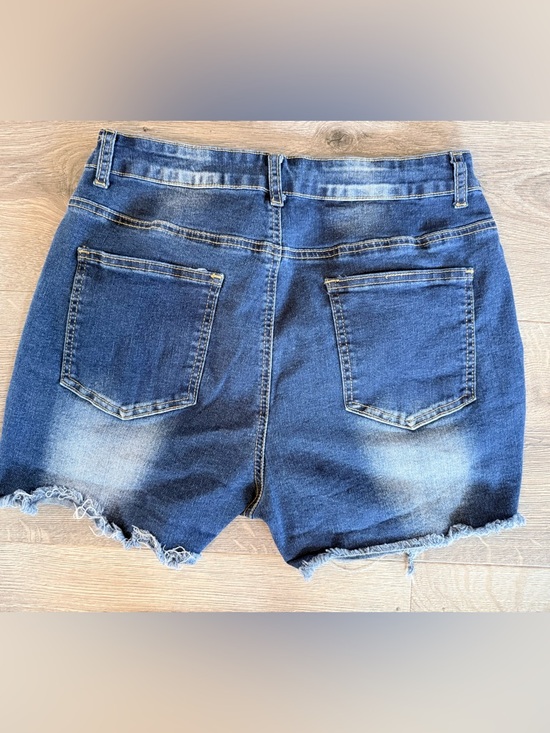 Distressed High-Rise Denim Shorts in Blue - Picture 2 of 7